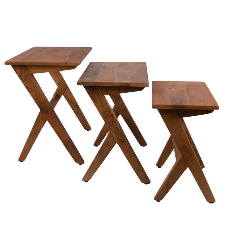Clayre & Eef Side Table Set of 3 54x35x51 cm Brown Wood Rectangle