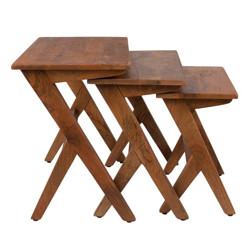 Clayre & Eef Table d'appoint set de 3 54x35x51 cm Marron Bois Rectangle