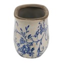 Clayre & Eef Pot de fleurs 17x9x10 cm Bleu Blanc Céramique Fleurs