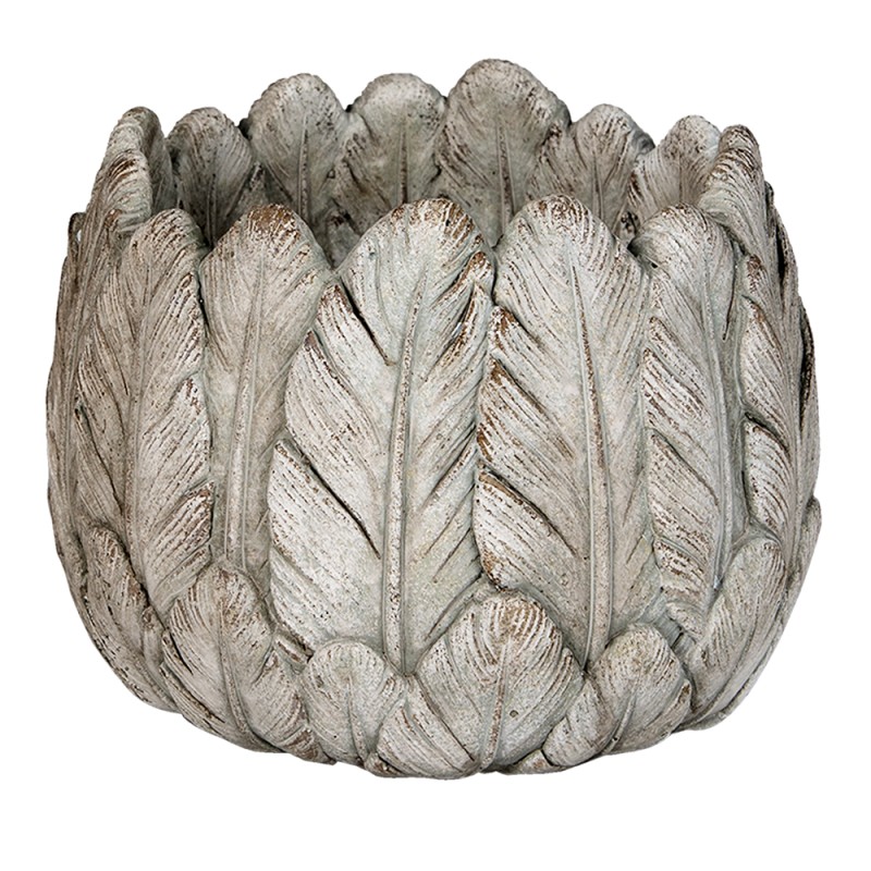 Clayre & Eef Planter Ø 19x16 cm Grey Stone Round Feathers