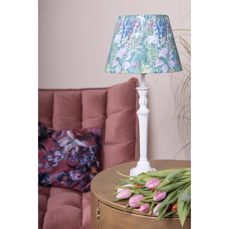 Clayre & Eef Table Lamp Ø 24x52 cm  White Green Plastic Round Flowers