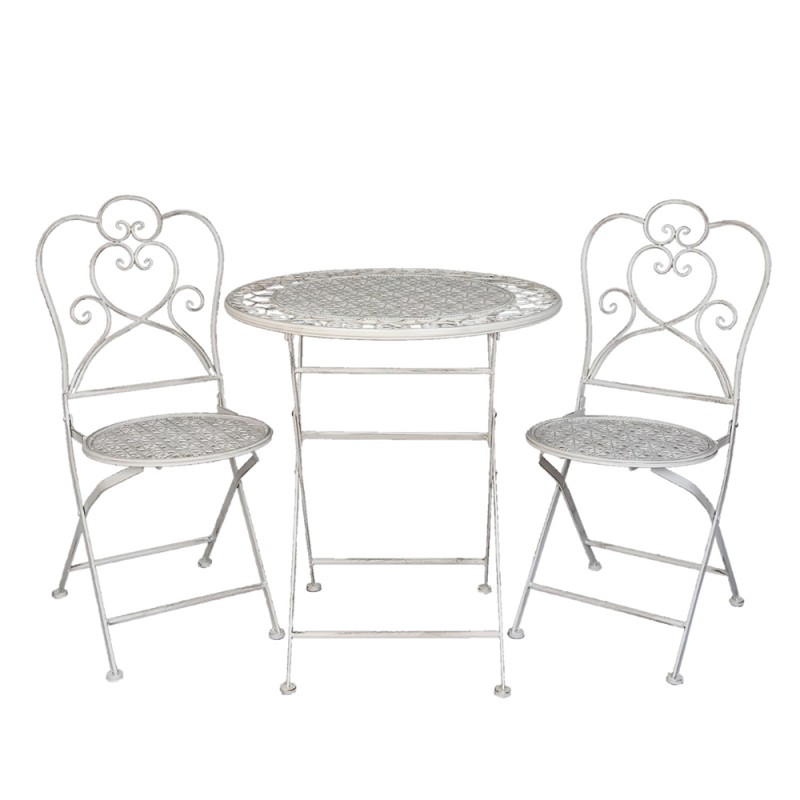 Clayre & Eef Bistro Set Bistro Table Bistro Chair Set of 3 Ø 70x75  White Iron