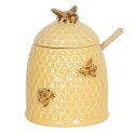 Clayre & Eef Honey Pot with Spoon Ø 11x14 cm Yellow Ceramic Round Bees