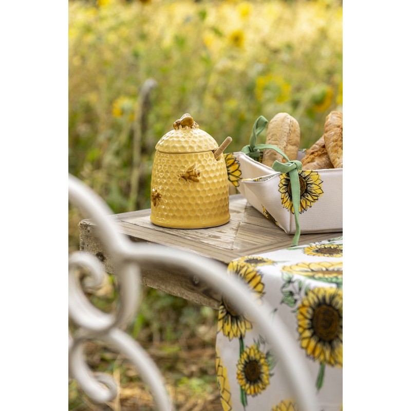Clayre & Eef Honigtopf mit Löffel Ø 11x14 cm Gelb Keramik Rund Bienen