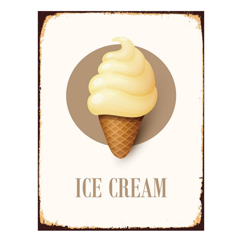 Clayre & Eef Text Sign 25x33 cm White Iron Rectangle Ice Cream Cone Ice Cream