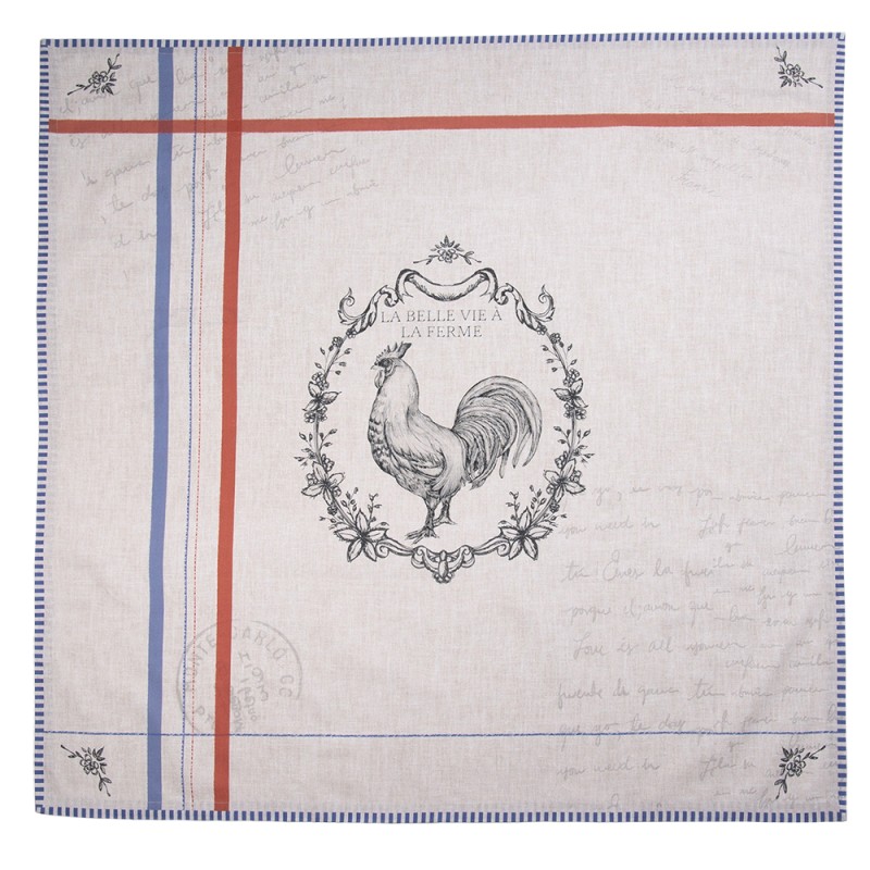 Clayre & Eef Tablecloth 100x100 cm Beige Cotton Square Rooster