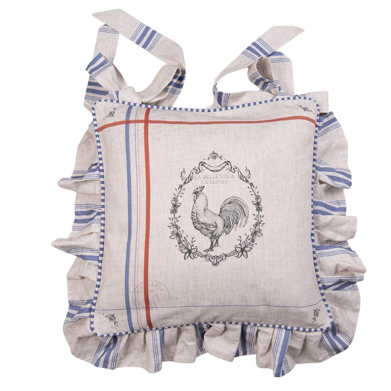 CAR25 Federa per cuscino sedile 40x40 cm Beige Blu Cotone Pollo e gallo  Quadrato Cuscino decorativo