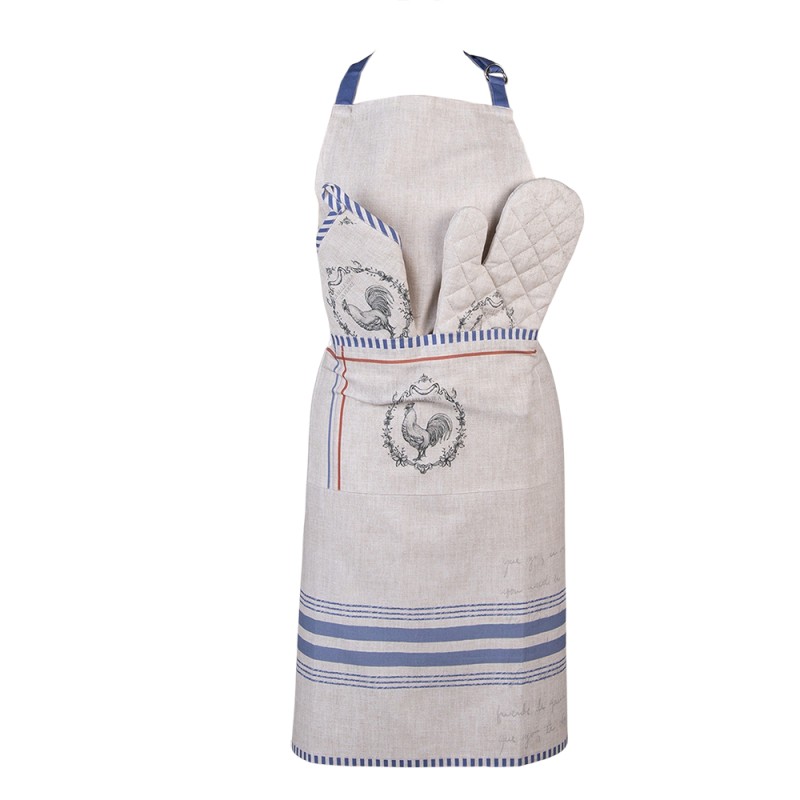 Clayre & Eef Kitchen Apron 70x85 cm Beige Cotton Rooster