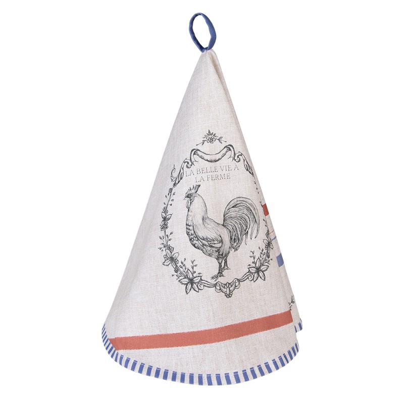 Clayre & Eef Tea Towel  Ø 80 cm Beige Cotton Round Rooster