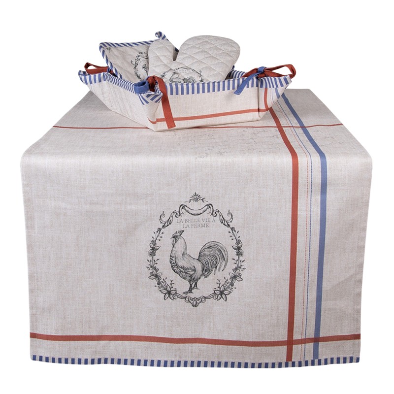 Clayre & Eef Table Runner 50x140 cm Beige Cotton Rectangle Rooster