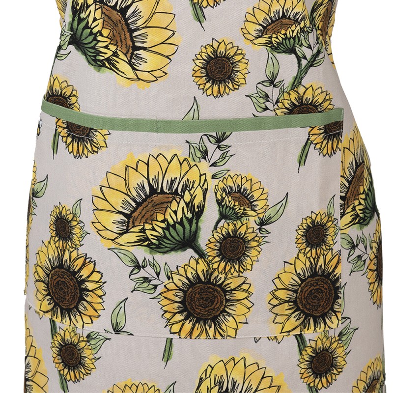 Clayre & Eef Kitchen Apron 70x85 cm Beige Yellow Cotton Sunflowers