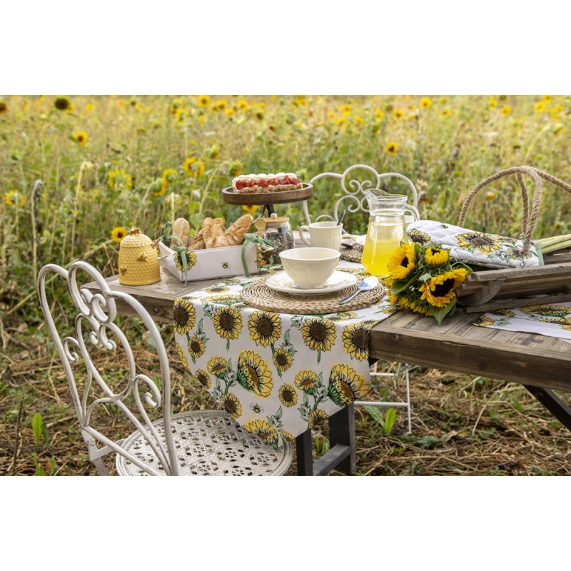 Clayre & Eef Tea Towel  50x70 cm Beige Yellow Cotton Sunflowers