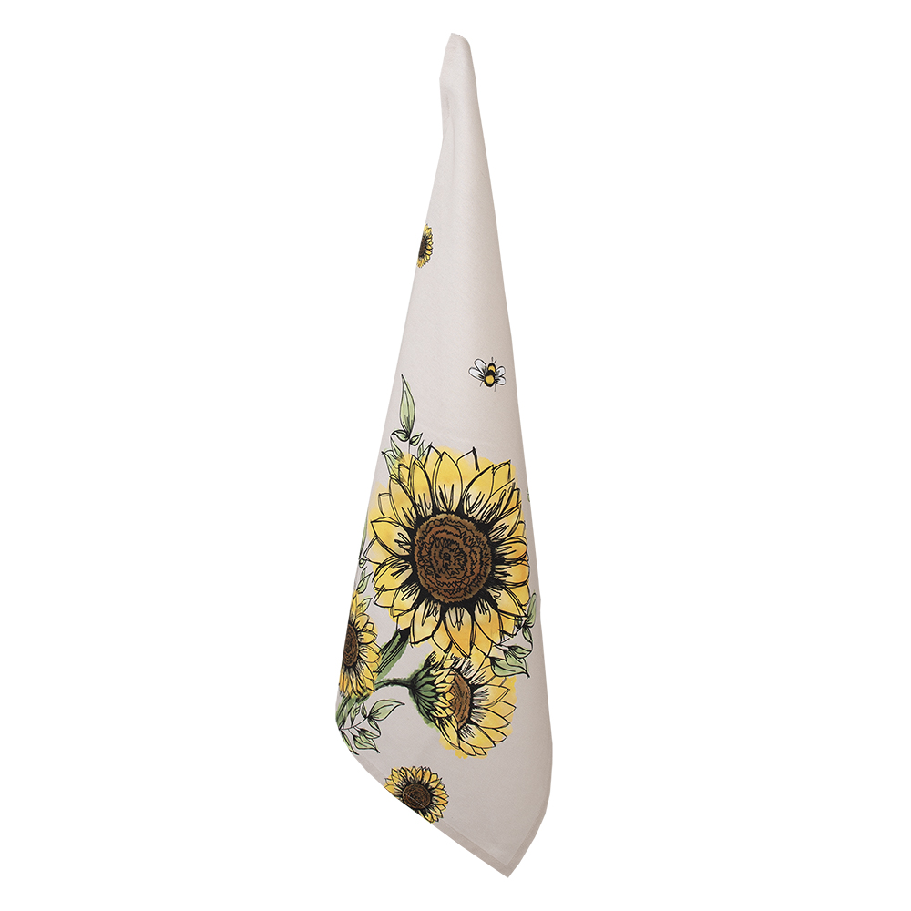 Clayre & Eef Theedoek 50x70 cm Beige Geel Katoen Zonnebloemen afbeelding