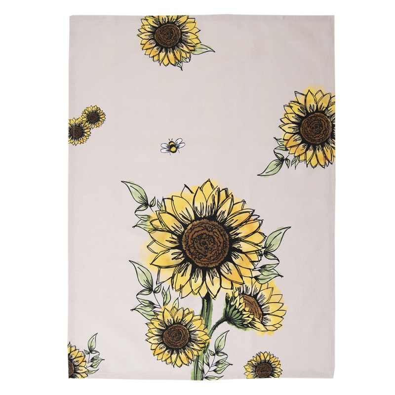 Clayre & Eef Tea Towel  50x70 cm Beige Yellow Cotton Sunflowers