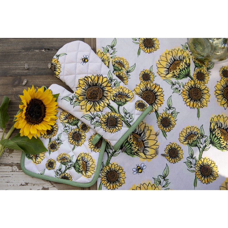 Clayre & Eef Tea Towel  50x70 cm Beige Yellow Cotton Sunflowers