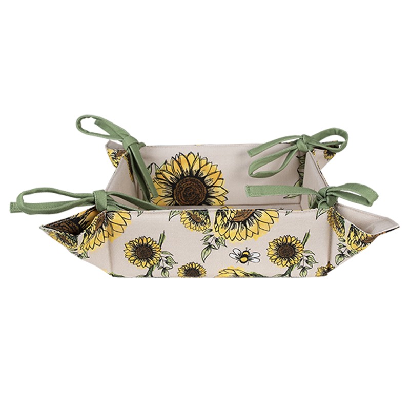 Clayre & Eef Bread Basket 35x35x8 cm Beige Yellow Cotton Sunflowers