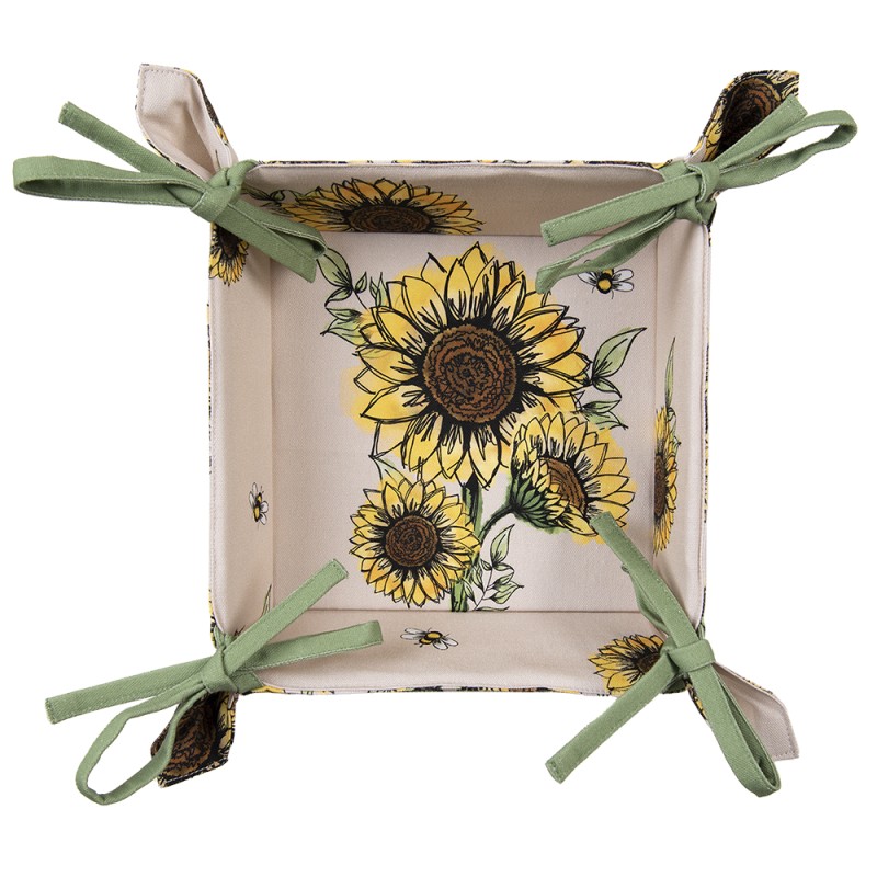 Clayre & Eef Brotkorb 35x35x8 cm Beige Gelb Baumwolle Sonnenblumen