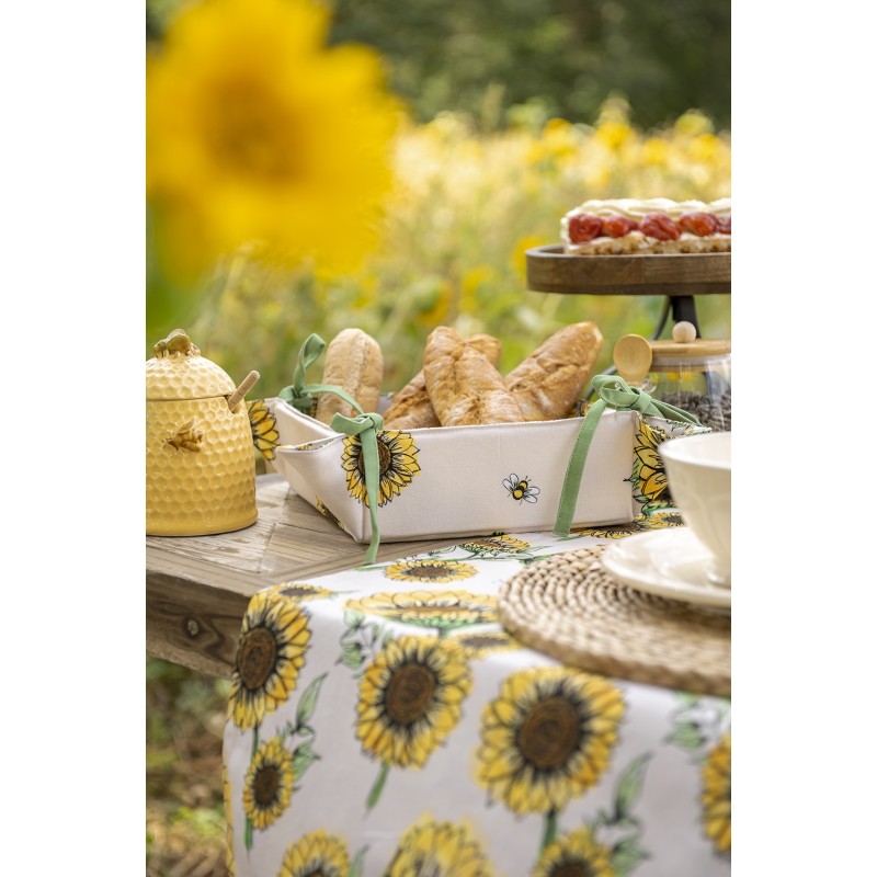 Clayre & Eef Bread Basket 35x35x8 cm Beige Yellow Cotton Sunflowers