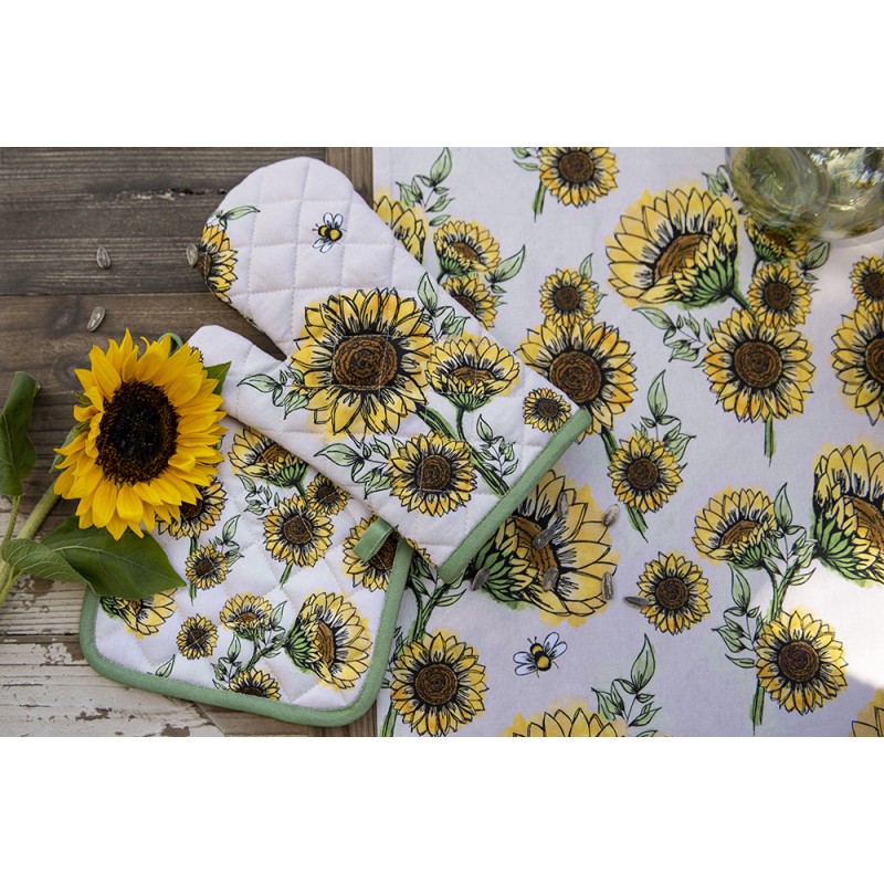 Clayre & Eef Bread Basket 35x35x8 cm Beige Yellow Cotton Sunflowers