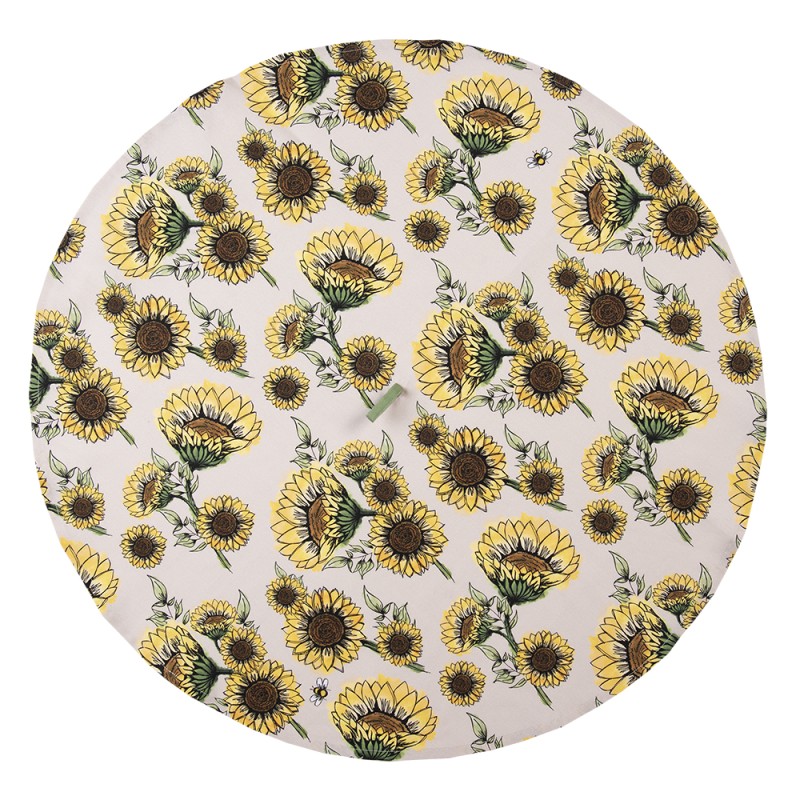 Clayre & Eef Tea Towel  Ø 80 cm Beige Yellow Cotton Round Sunflowers