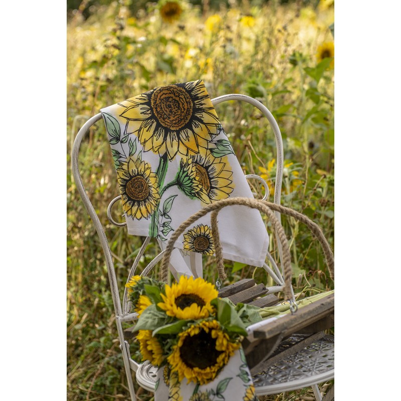 Clayre & Eef Tea Towel  Ø 80 cm Beige Yellow Cotton Round Sunflowers