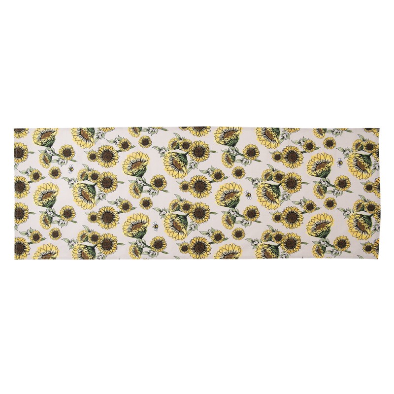 Clayre & Eef Table Runner 50x140 cm Beige Yellow Cotton Sunflowers