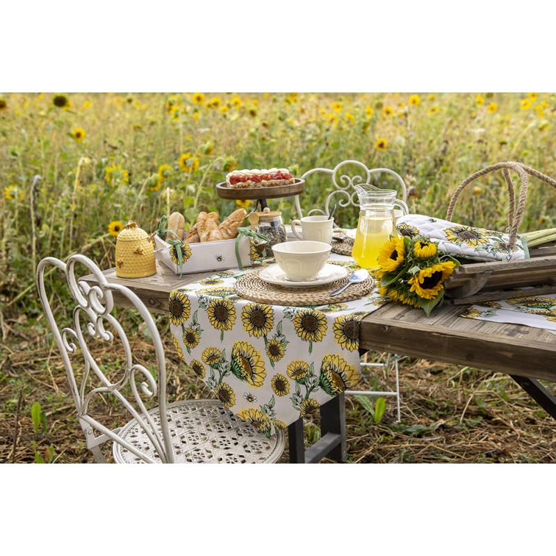 Clayre & Eef Table Runner 50x160 cm Beige Yellow Cotton Sunflowers