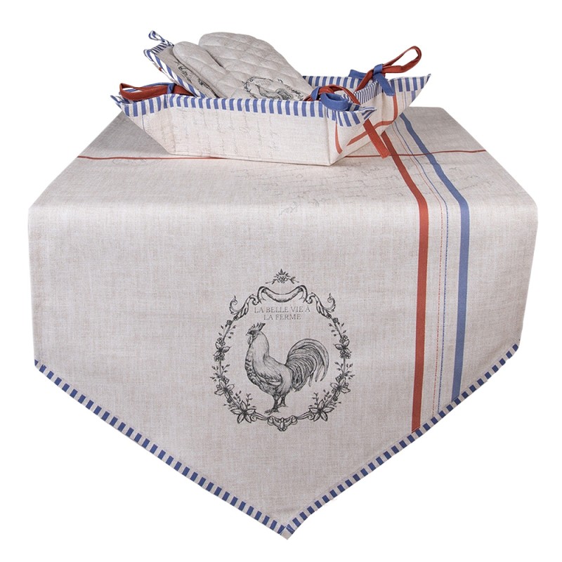 Clayre & Eef Table Runner 50x160 cm Beige 100% Cotton Rooster