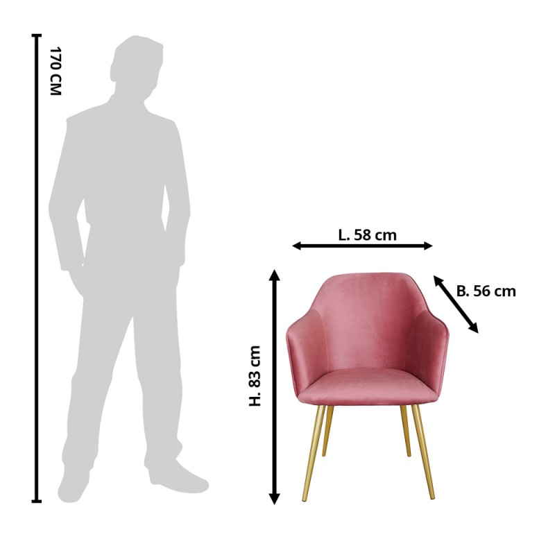 Clayre & Eef Dining Chair with Armrest 58x56x83 cm Pink Iron Textile