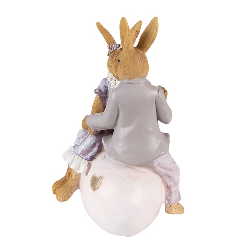 Clayre & Eef Figur Kaninchen 10x9x15 cm Violett Weiß Polyresin