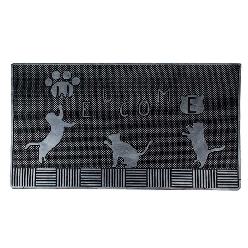 Clayre & Eef Door Mat 75x45 cm Black Rubber Rectangle Cats