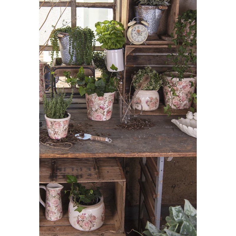Clayre & Eef Planter 27x13x14 cm Pink Ceramic Flowers