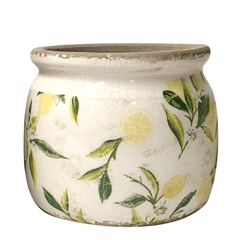 Clayre & Eef Pot de fleurs Ø 15x13 cm Jaune Vert Céramique Citron