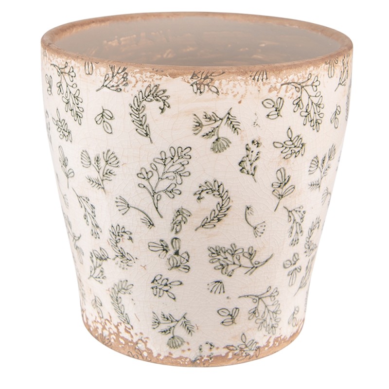 Clayre & Eef Pot de fleurs Ø 17x16 cm Vert Beige Céramique Fleurs