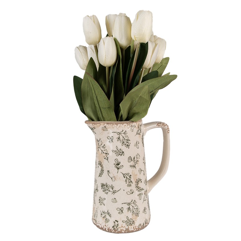 Clayre & Eef Decoration can 15x10x19 cm Green Beige Ceramic Flowers
