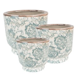 Clayre & Eef Vaso Porta Pianta Verde Ceramica set di 3