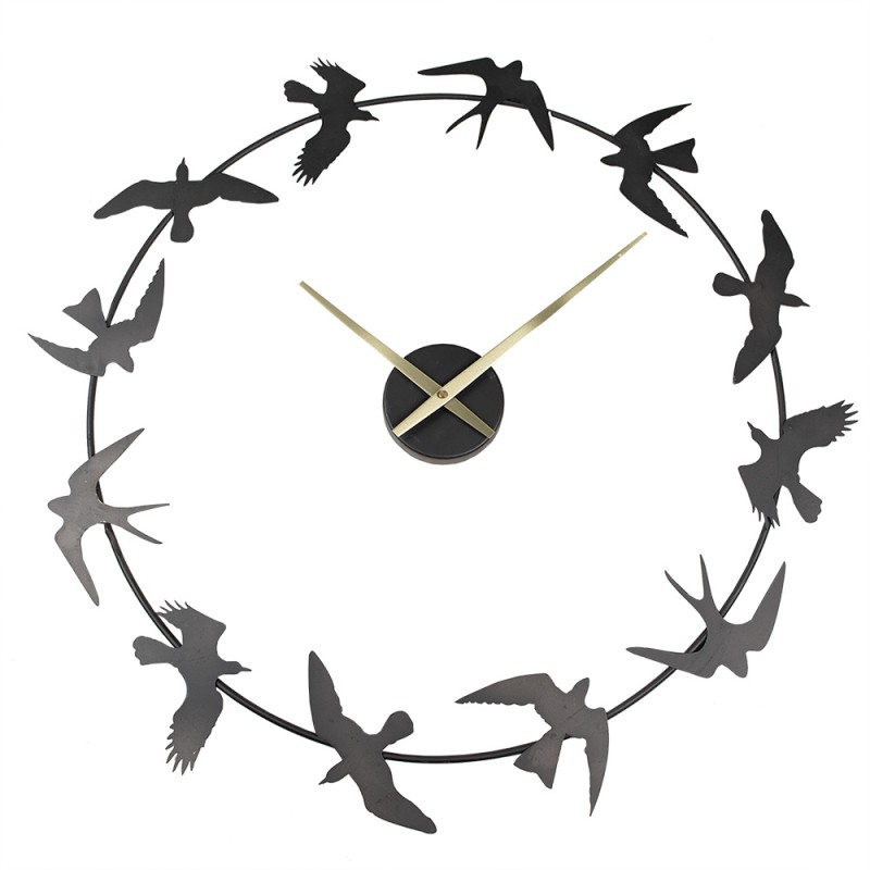 Clayre & Eef Wall Clock 69x66 cm  Black Iron Round Birds
