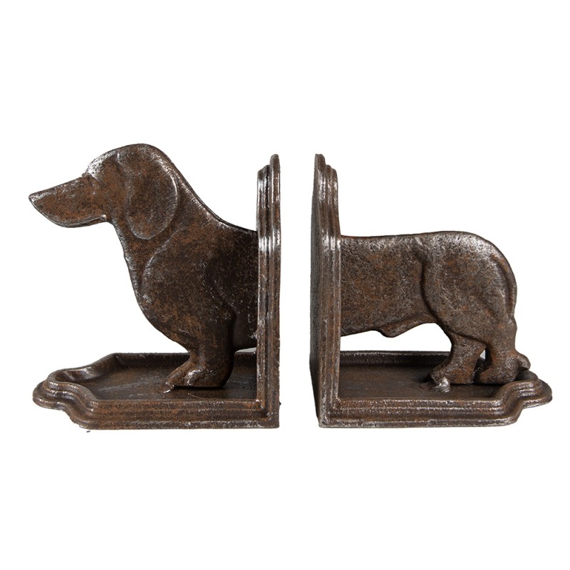 Clayre & Eef Serre-livres set de 2 Chien Teckel 23x8x13 cm Marron Fer