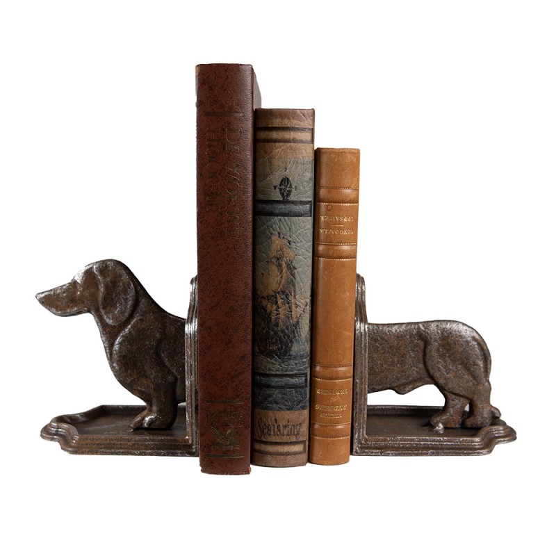 Clayre & Eef Boekensteunen Set van 2 Hond Teckel 23x8x13 cm Bruin Ijzer