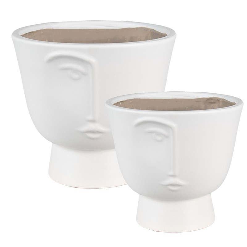 Clayre & Eef Plant Pot White Ceramic set of 2