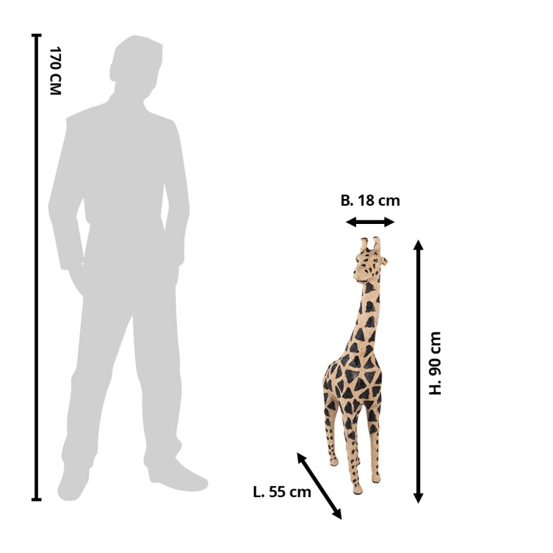 Clayre & Eef Figur Giraffe 90 cm Braun Schwarz Papier Eisen Textil