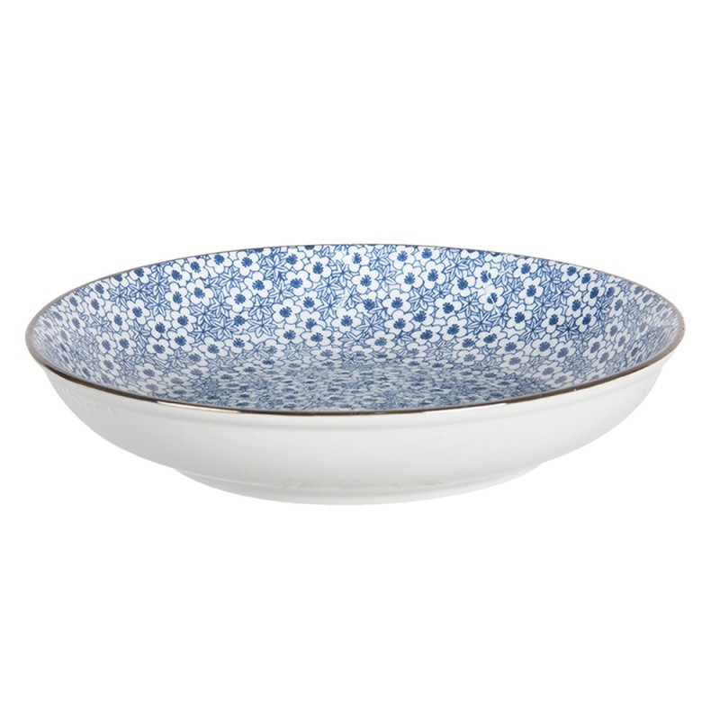 Clayre & Eef Soup Plate Ø 20x4 cm Blue Ceramic Round Flowers