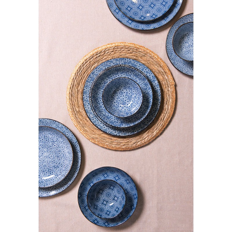 Clayre & Eef Frühstücksteller Ø 21 cm Blau Keramik Rund Blumen