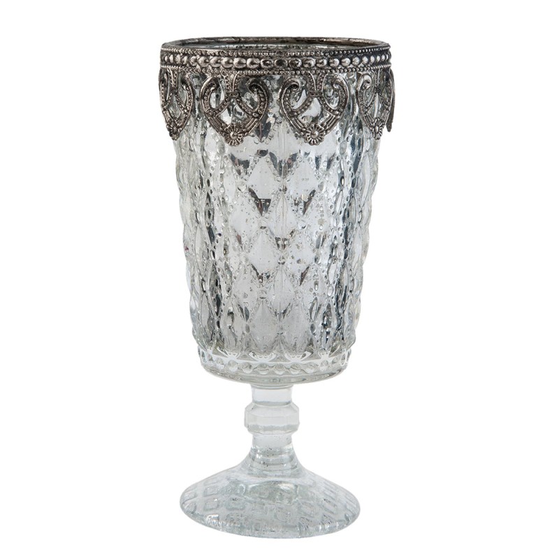 Clayre & Eef Teelichthalter Ø 8x16 cm Silberfarbig Glas Metall