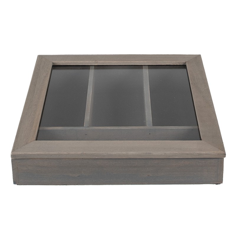 Clayre & Eef Besteckkasten 30x30x8 cm Grau Holz Glas Quadrat