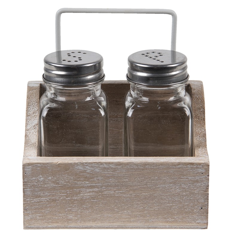 Clayre & Eef Salt and Pepper Shaker Set of 2 11x6x12 cm Brown Wood