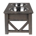 Clayre & Eef Dog Bowl 2x500 ml Grey Wood Iron Rectangle