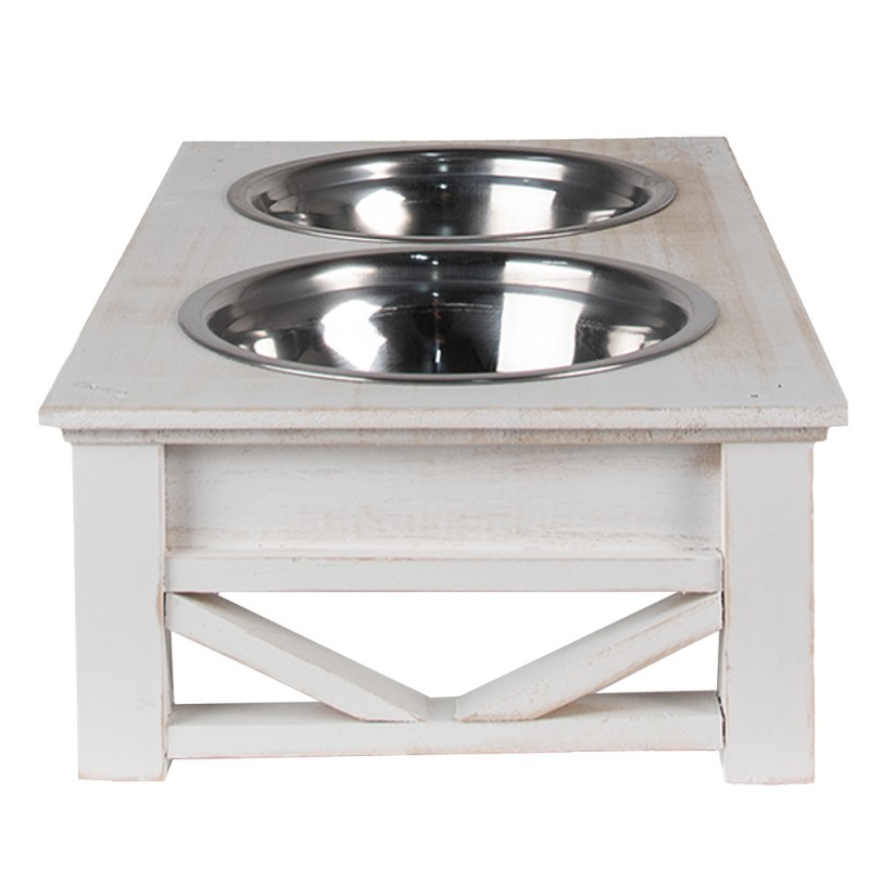 Clayre & Eef Dog Bowl 2x500 ml White Wood Iron Rectangle