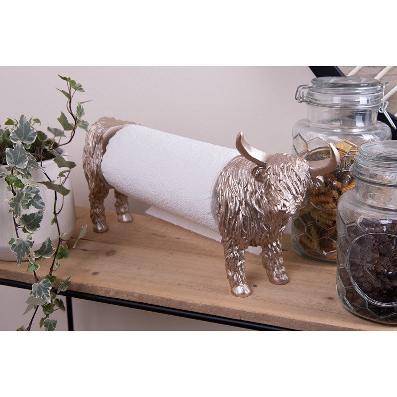 Clayre & Eef Kitchen Roll Holder Cow 46x11x21 cm Gold colored Plastic Iron