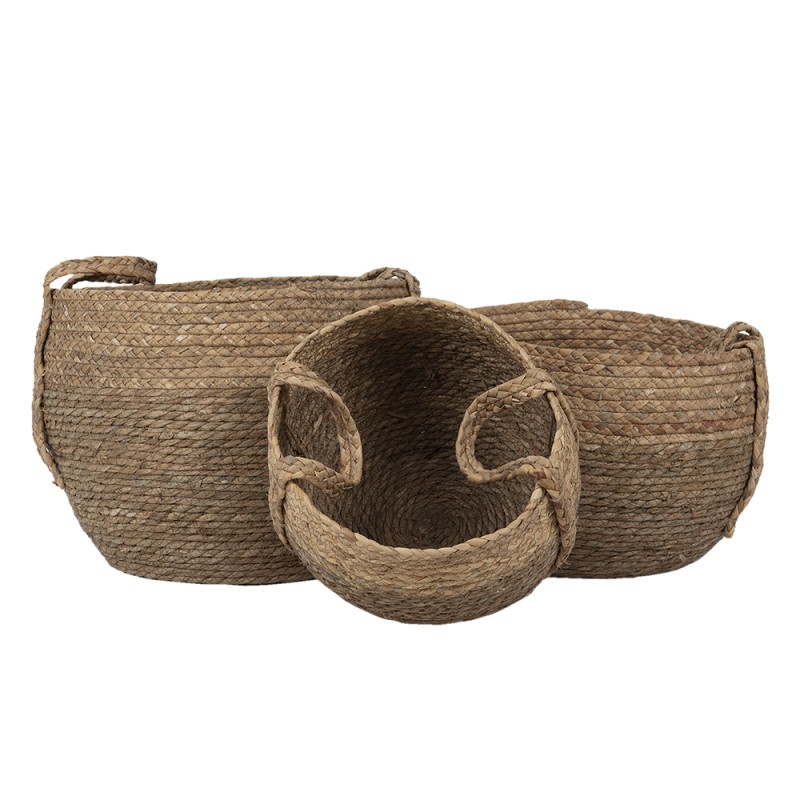 Clayre & Eef Storage Basket Set of 3 Ø 38x31 cm Brown Seagrass Round